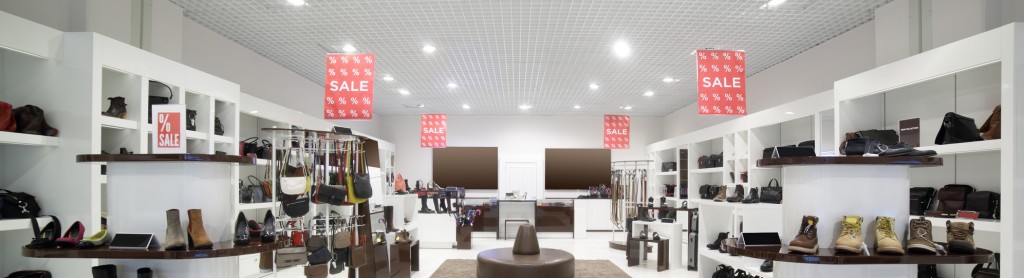 shoe store interior with banners