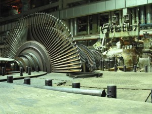 steam turbine during repair, machinery, pipes, tubes at a power