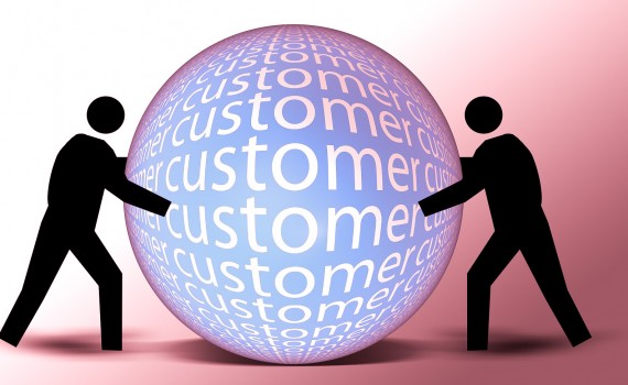 Business Competition Over Customer, two people fighting over customer