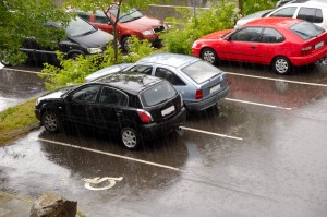 Parked cars in rain
