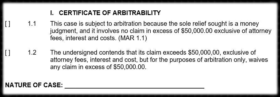 Certificate of Arbitrability