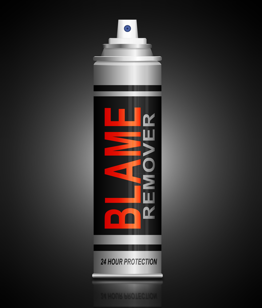 Illustration depicting an aerosol can with a blame remover concept.