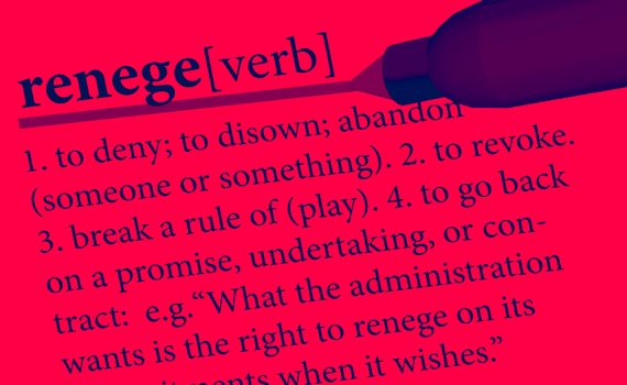 dictionary term of renege isolated on white background