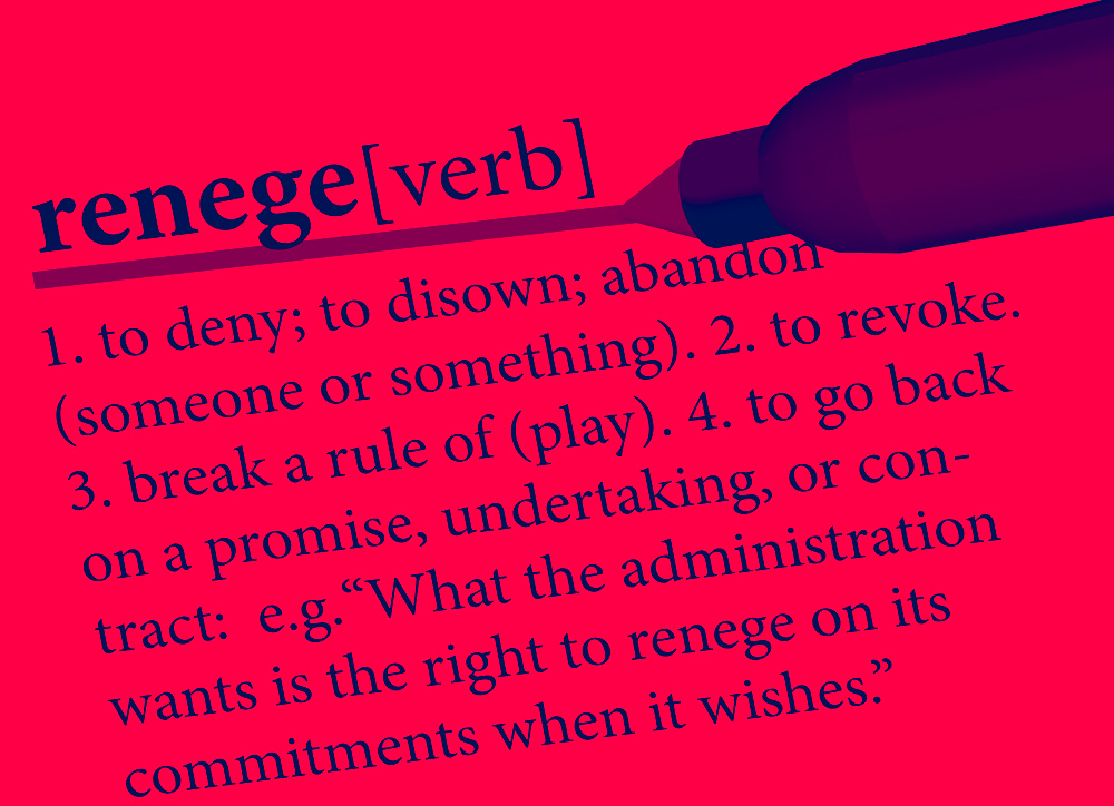 dictionary term of renege isolated on white background