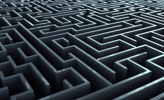 Maze and complicated labyrinth corridors.